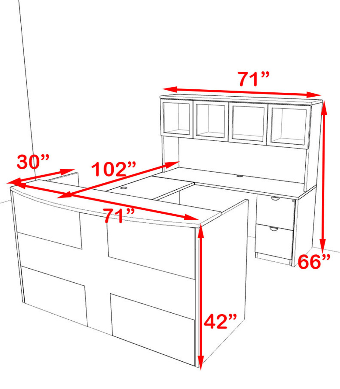 5pc U Shaped Modern Acrylic Panel Office Reception Desk, #OT-SUL-RO32