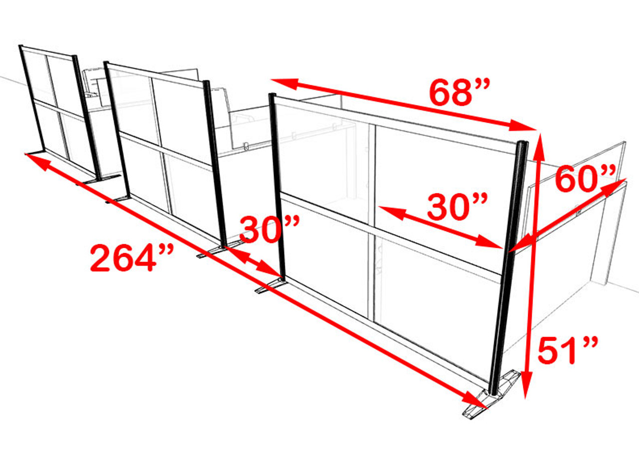 Three Person Workstation w/Acrylic Aluminum Privacy Panel, #OT-SUL-HPB10