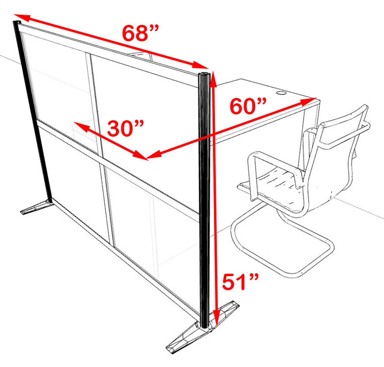 One Person Workstation w/Acrylic Aluminum Privacy Panel, #OT-SUL-HPB14