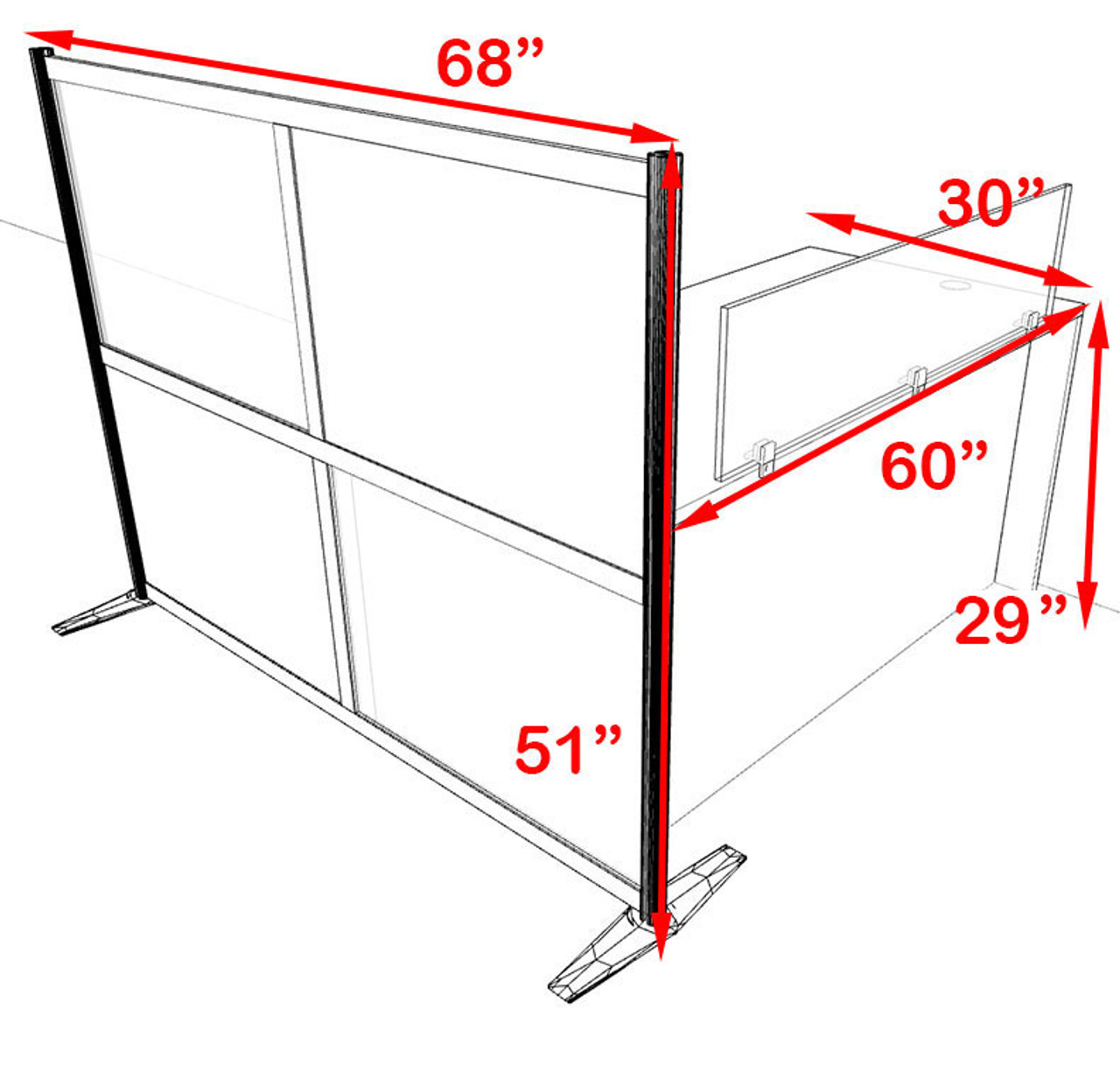 One Person Workstation w/Acrylic Aluminum Privacy Panel, #OT-SUL-HPB2