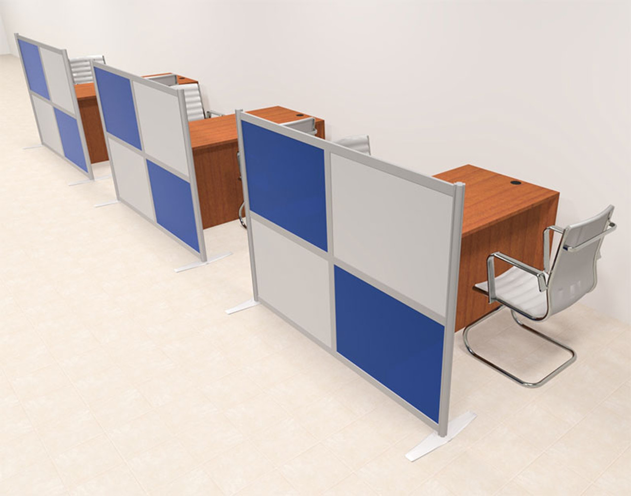 Three Person Workstation w/Acrylic Aluminum Privacy Panel, #OT-SUL-HPB21