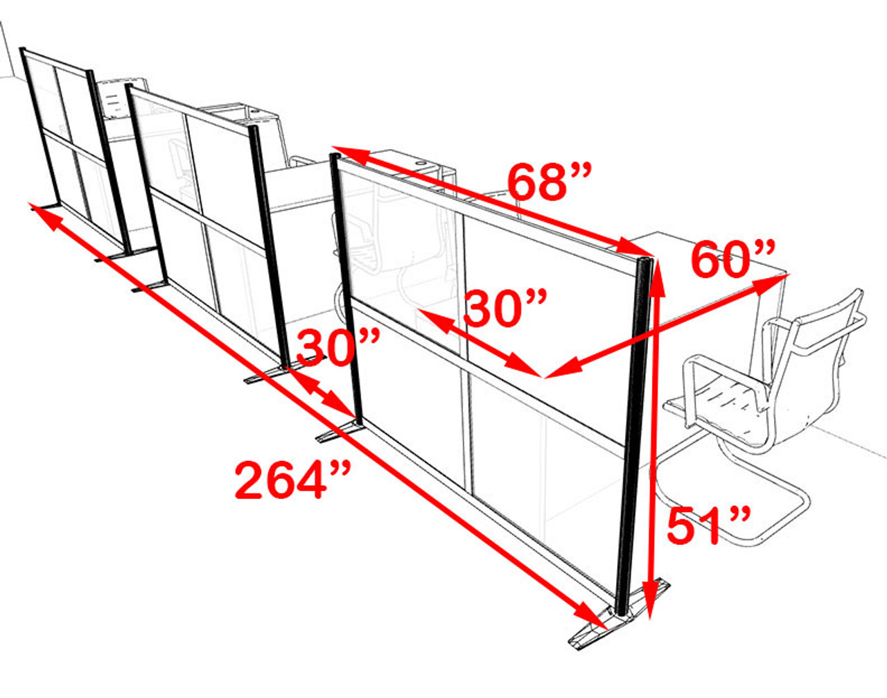 Three Person Workstation w/Acrylic Aluminum Privacy Panel, #OT-SUL-HPB21