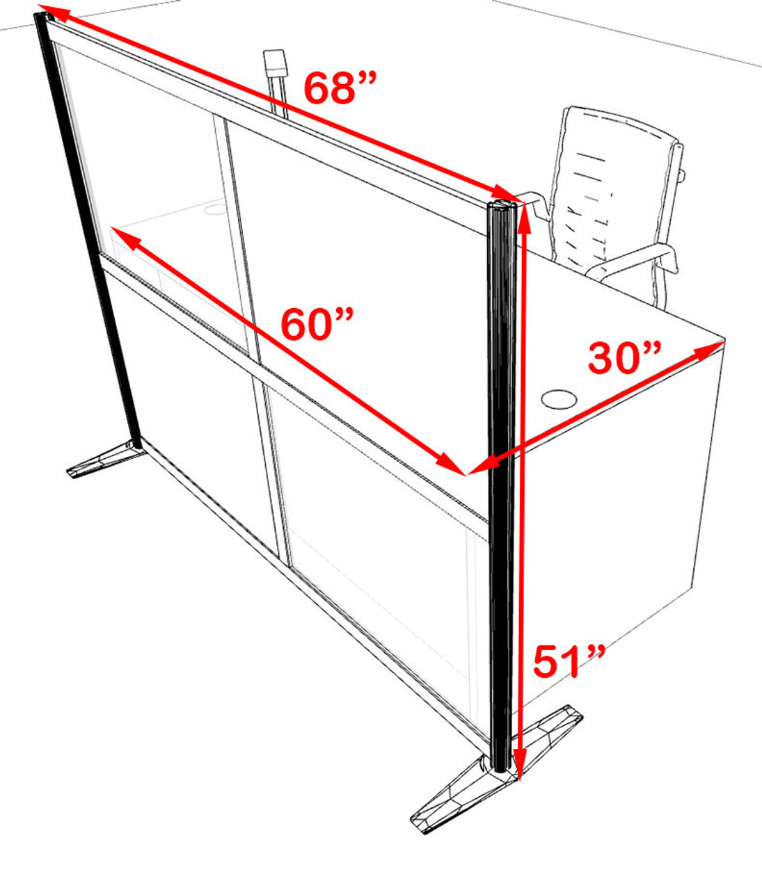 One Person Workstation w/Acrylic Aluminum Privacy Panel, #OT-SUL-HPB25