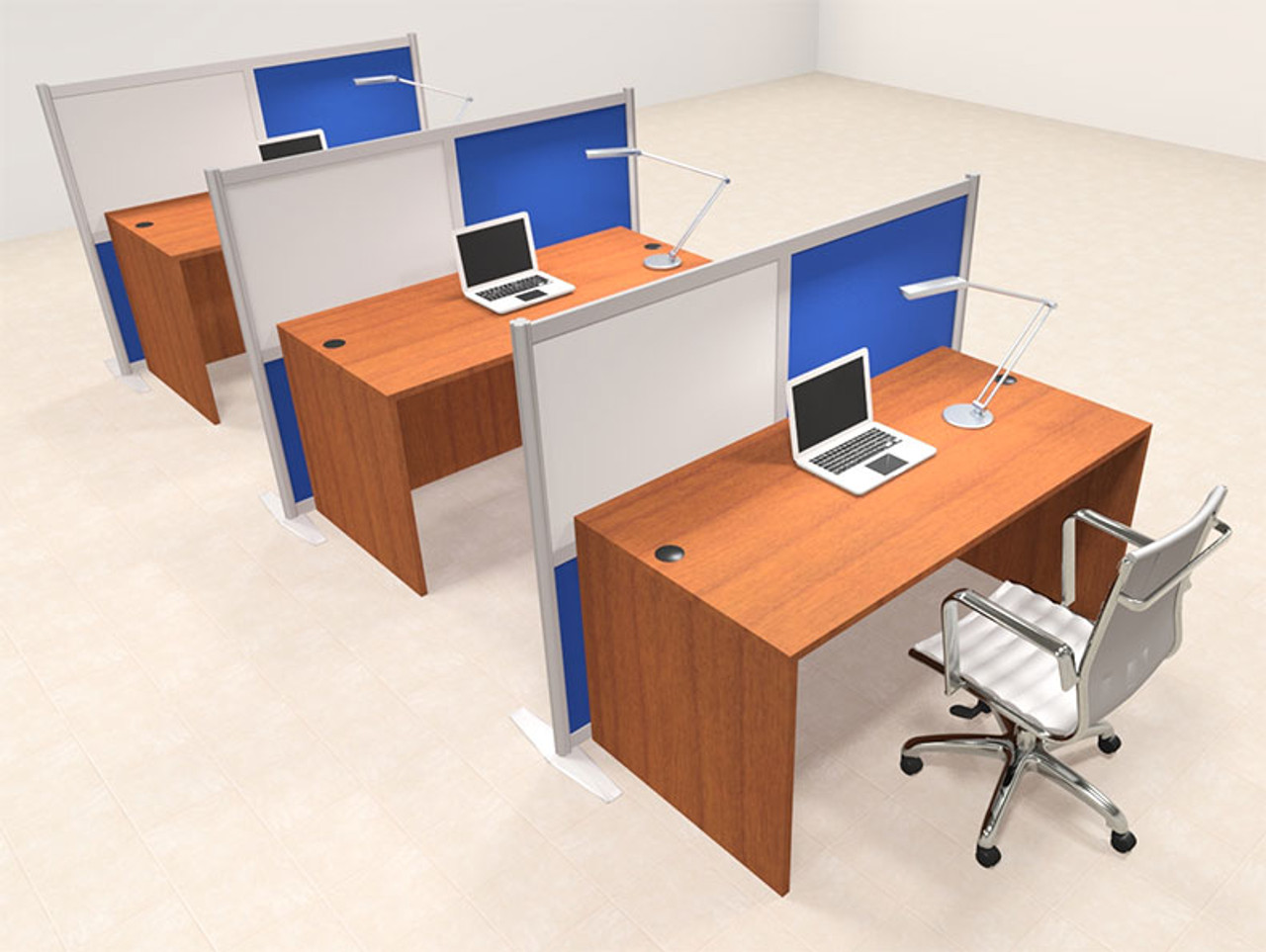 Three Person Workstation w/Acrylic Aluminum Privacy Panel, #OT-SUL-HPB33