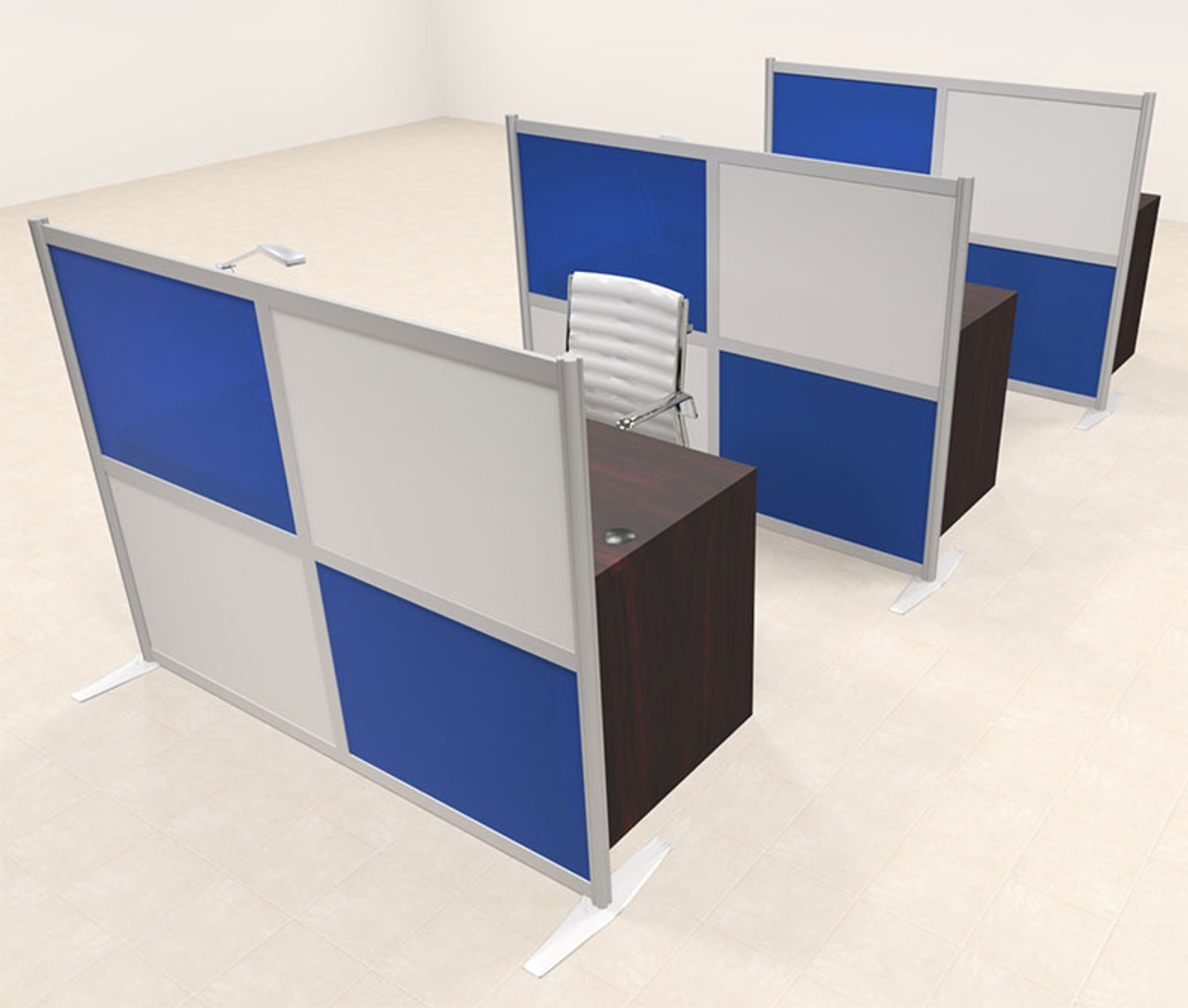Three Person Workstation w/Acrylic Aluminum Privacy Panel, #OT-SUL-HPB35
