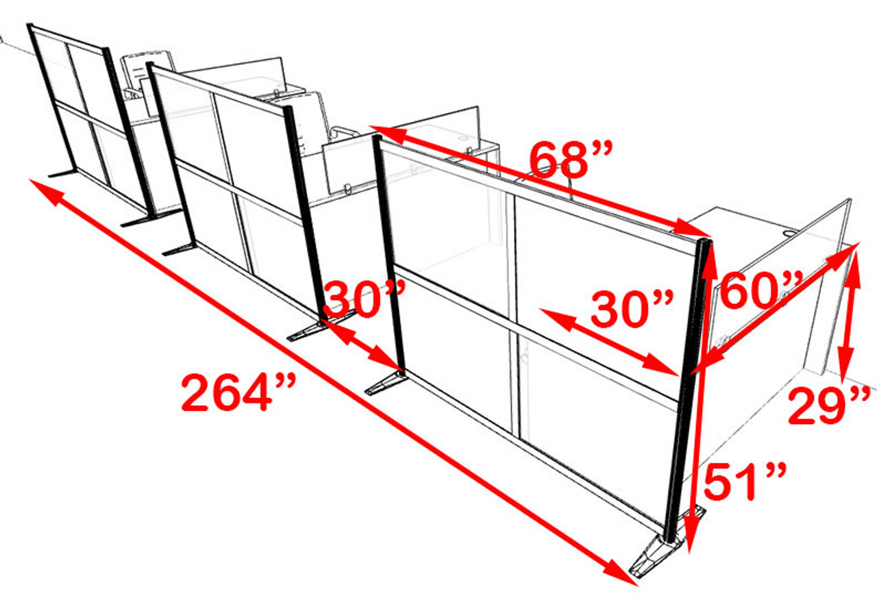 Three Person Workstation w/Acrylic Aluminum Privacy Panel, #OT-SUL-HPB45