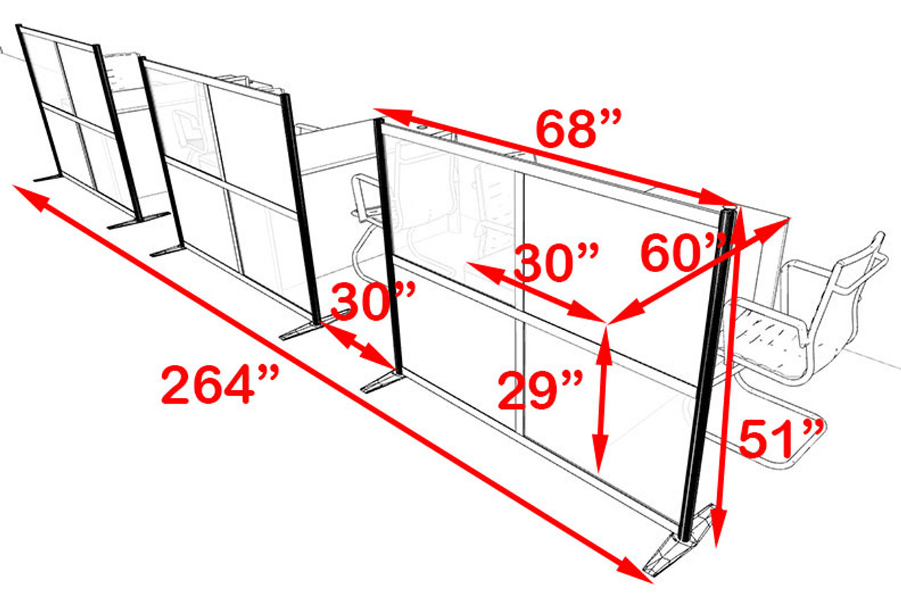 Three Person Workstation w/Acrylic Aluminum Privacy Panel, #OT-SUL-HPB57