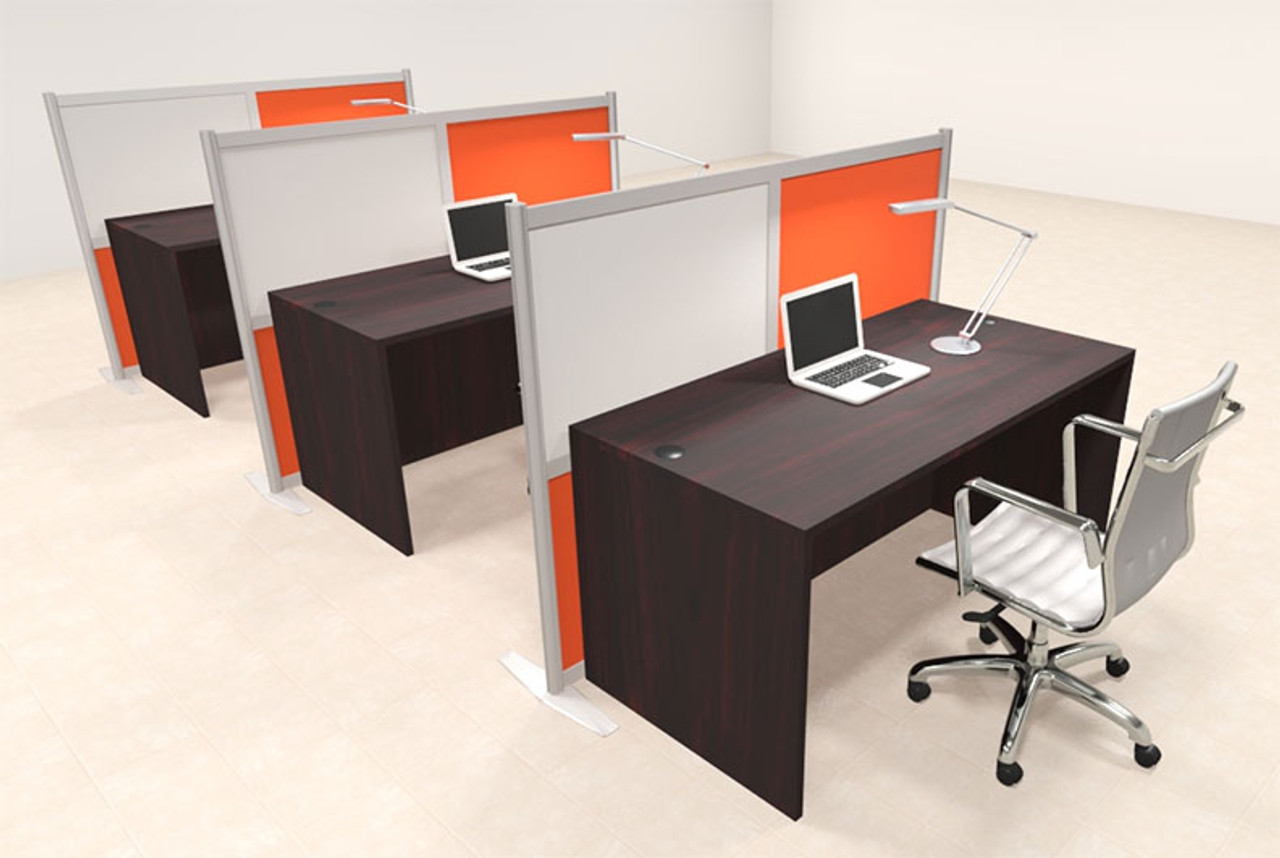 Three Person Workstation w/Acrylic Aluminum Privacy Panel, #OT-SUL-HPO107