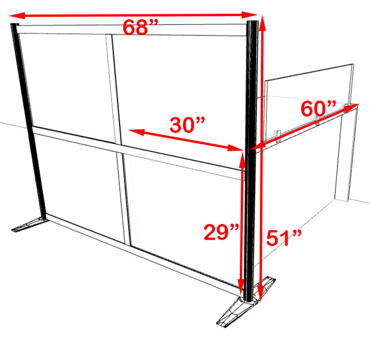 One Person Workstation w/Acrylic Aluminum Privacy Panel, #OT-SUL-HPO111