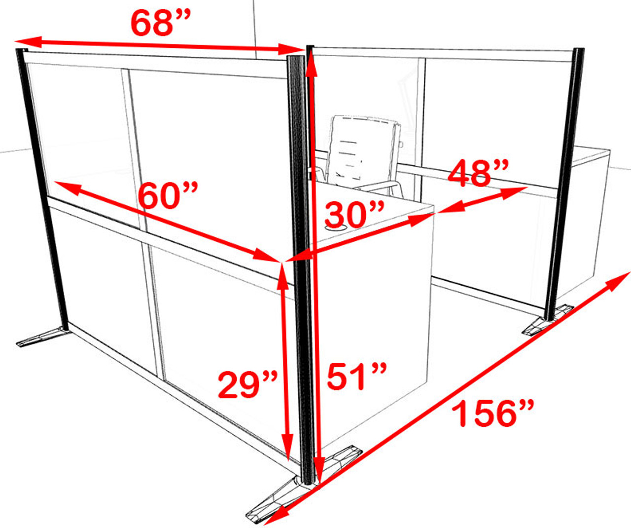 Two Person Workstation w/Acrylic Aluminum Privacy Panel, #OT-SUL-HPO137