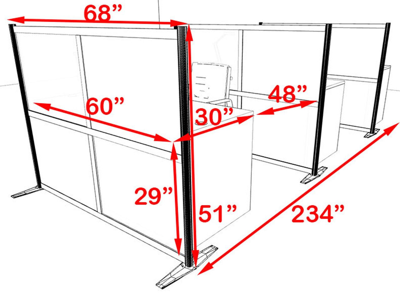 Three Person Workstation w/Acrylic Aluminum Privacy Panel, #OT-SUL-HPO142