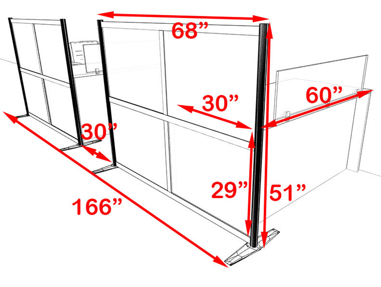 Two Person Workstation w/Acrylic Aluminum Privacy Panel, #OT-SUL-HPO78