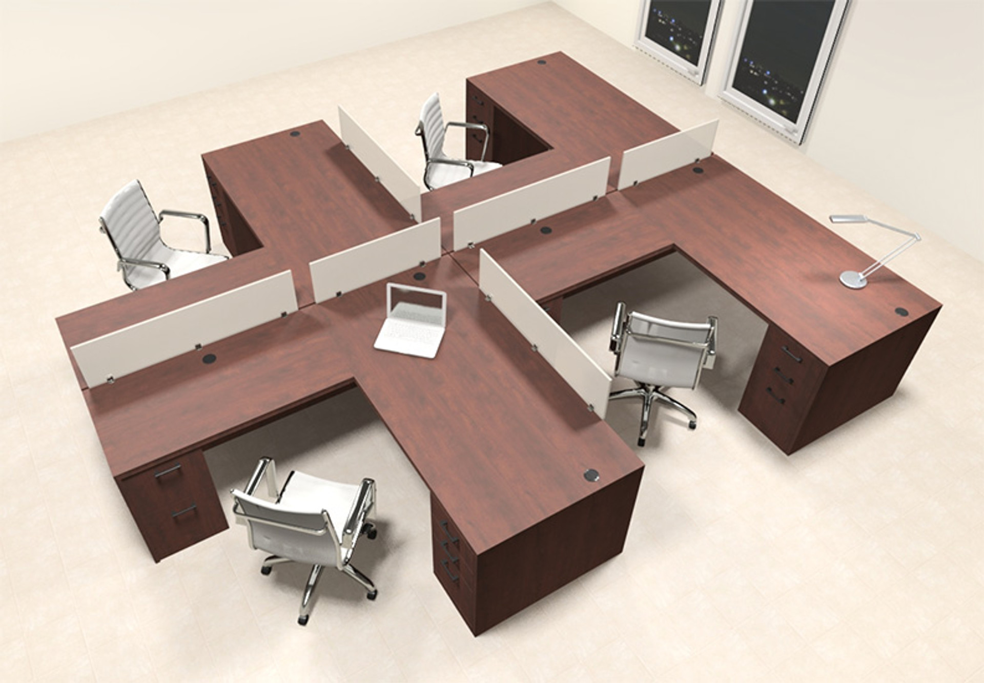 Four Persons L Shaped Office Divider Workstation Desk Set, CHAMBFP10
