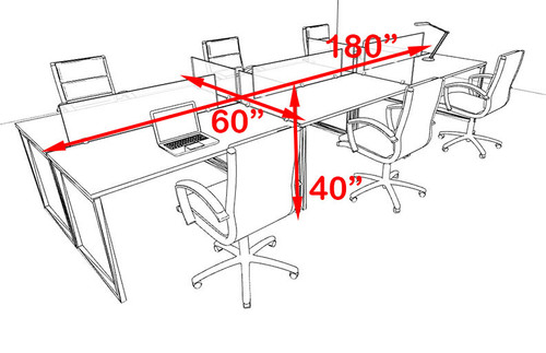 Six Person Modern Acrylic Divider Office Workstation, #AL-OPN-FP13