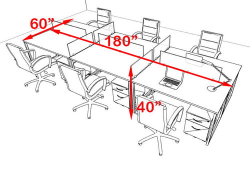 Six Person Modern Acrylic Divider Office Workstation, #AL-OPN-FP35