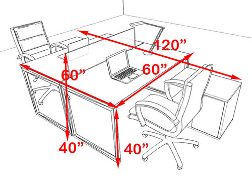 Two Person Modern Acrylic Divider Office Workstation, #AL-OPN-FP40