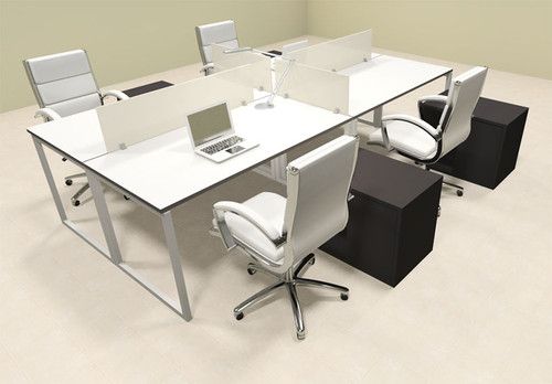 Four Person Modern Acrylic Divider Office Workstation, #AL-OPN-FP43