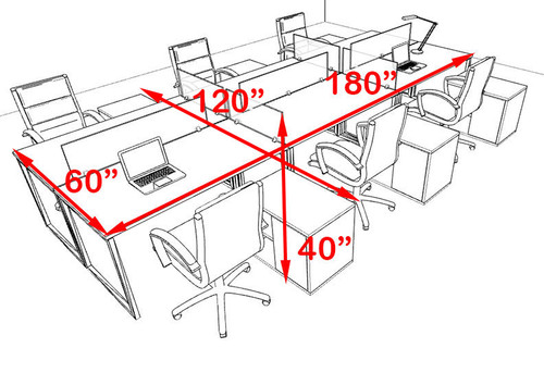 Six Person Modern Acrylic Divider Office Workstation, #AL-OPN-FP54