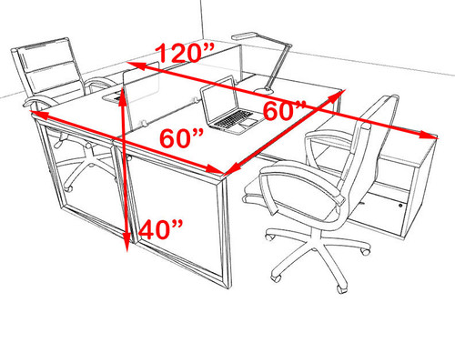 Two Person Modern Acrylic Divider Office Workstation, #AL-OPN-FP60