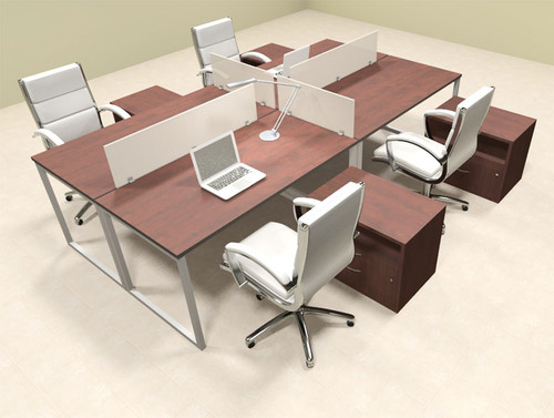 Four Person Modern Acrylic Divider Office Workstation, #AL-OPN-FP64
