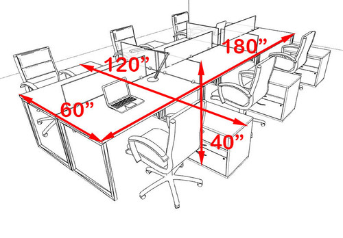 Six Person Modern Acrylic Divider Office Workstation, #AL-OPN-FP69