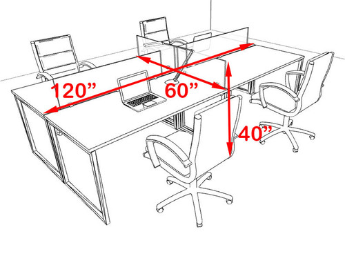 Four Person Modern Acrylic Divider Office Workstation, #AL-OPN-FP9