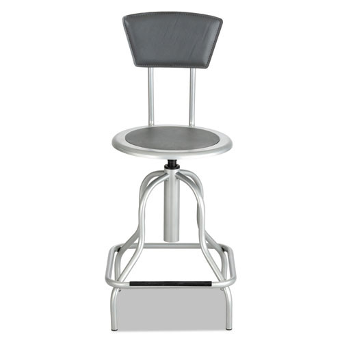 Diesel Series Industrial Stool W/back, High Base, Silver Leather Seat/back Pad, #SF-5553-SL