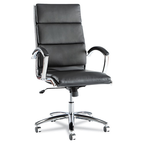 Alera Neratoli Series High-Back Swivel/tilt Chair, Black Leather, Chrome Frame, #AL-1158