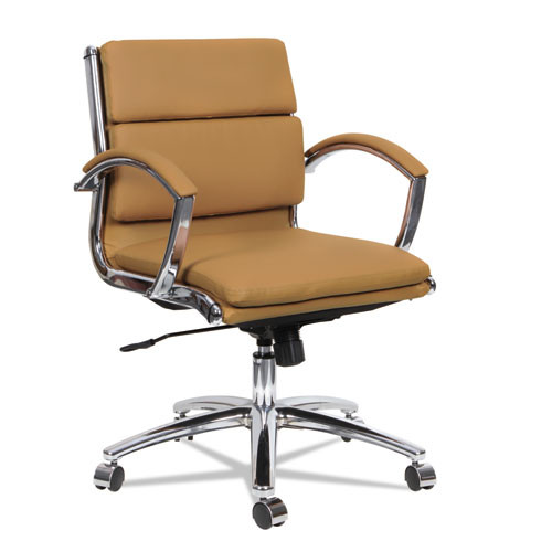 Alera Neratoli Low-Back Slim Profile Chair, Camel Soft Leather, Chrome Frame, #AL-1171