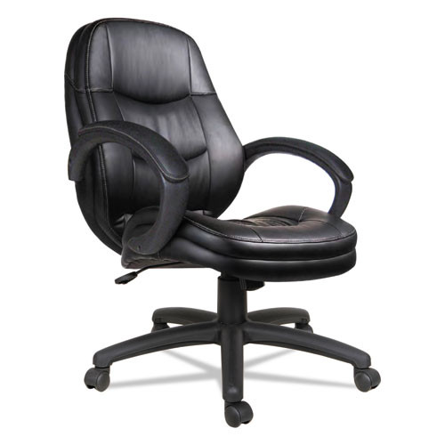 Alera Pf Series Mid-Back Leather Office Chair, Black Leather, Black Frame, #AL-1176