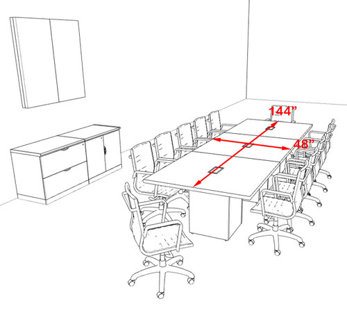 Modern Rectangular Top Cube Leg 12' Feet Conference Table, #OF-CON-CS9