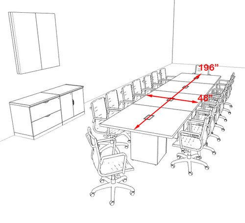 Modern Rectangular Top Cube Leg 16' Feet Conference Table, #OF-CON-CS23