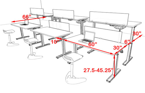 Six Persons Modern Power Height Adjustable Divider Workstation, #OT-SUL-FPH9