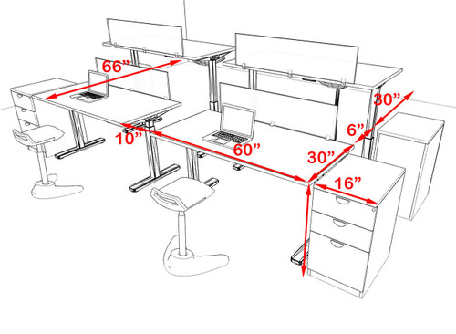 Four Persons Modern Power Height Adjustable Divider Workstation, #OT-SUL-FPH20