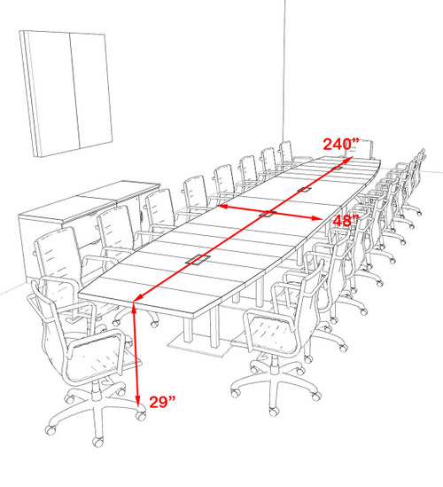 Modern Boat Shaped Steel Leg 20' Feet Conference Table, #OF-CON-CM57