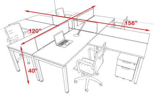 Four Person Modern Divider Office Workstation Desk Set, #OF-CON-FP28