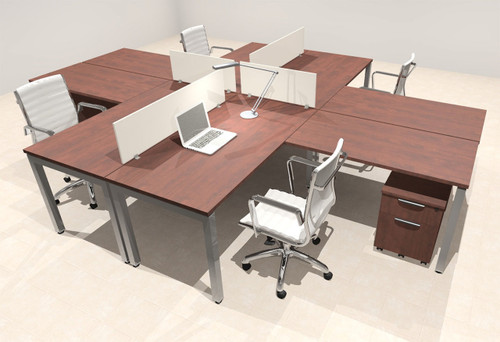 Four Person Modern Divider Office Workstation Desk Set, #OF-CON-FP29