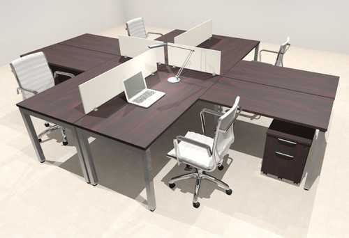 Four Person Modern Divider Office Workstation Desk Set, #OF-CON-FP30
