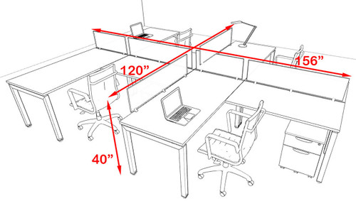 Four Person Modern Divider Office Workstation Desk Set, #OF-CON-SP39