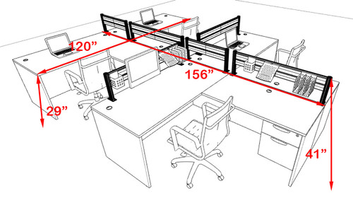 Four Person Modern Divider Office Workstation Desk Set, #OT-SUL-SPW79