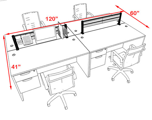 Four Person Modern Divider Office Workstation Desk Set, #OT-SUL-FPW53