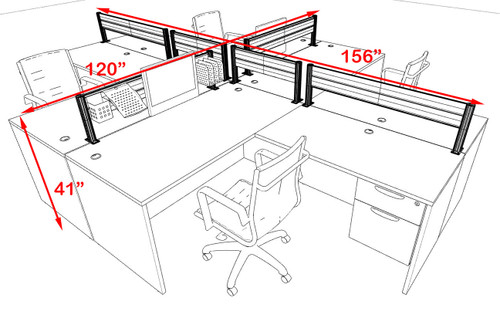 Four Person Modern Divider Office Workstation Desk Set, #OT-SUL-FPW59