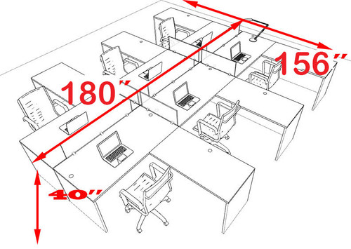 Six Person Modern Accoustic Divider Office Workstation Desk Set, #OT-SUL-FPRA36