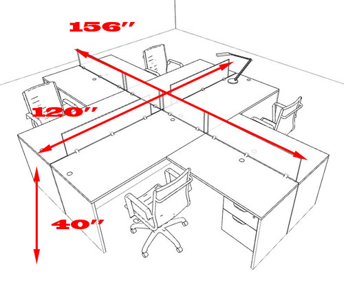 Four Person Modern Accoustic Divider Office Workstation Desk Set, #OT-SUL-FPRA44