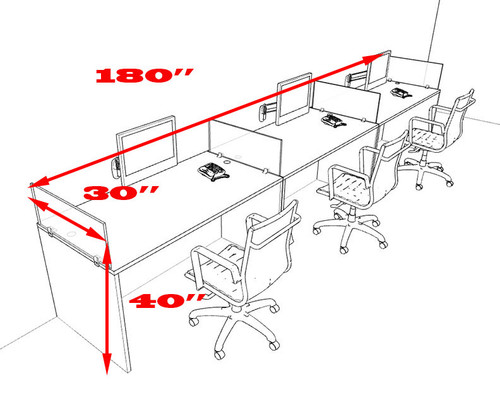 Three Person Modern Accoustic Divider Office Workstation Desk Set, #OT-SUL-SPRA6