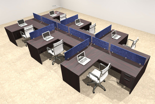 Six Person Modern Accoustic Divider Office Workstation Desk Set, #OT-SUL-SPRB63