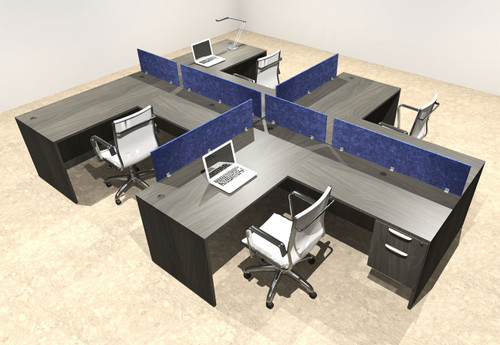 Four Person Modern Accoustic Divider Office Workstation Desk Set, #OT-SUL-SPRB79