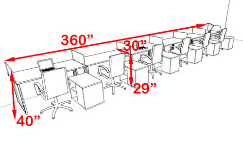 Six Person Modern Acrylic Divider Office Workstation, #AL-OPN-SP106