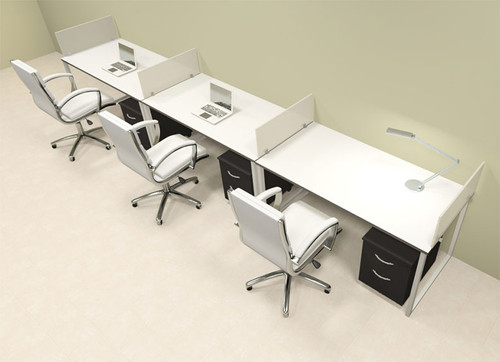 Three Person Modern Acrylic Divider Office Workstation, #AL-OPN-SP55