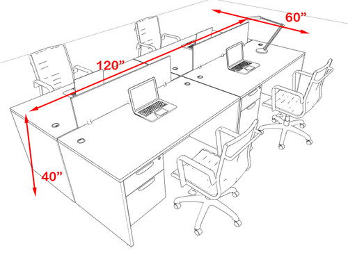 Four Person Modern Acrylic Divider Office Workstation Desk Set, #OF-CPN-FPB17